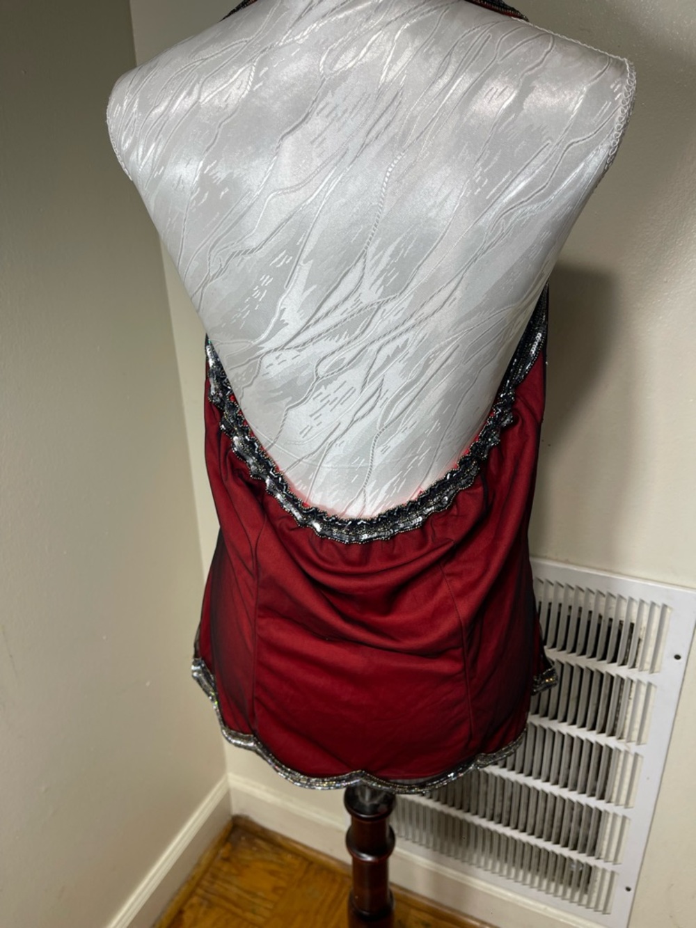 90s Vintage Red Halter Top Sequins Adrianna Papell Lace Overlay X-Large - Picture 3 of 7